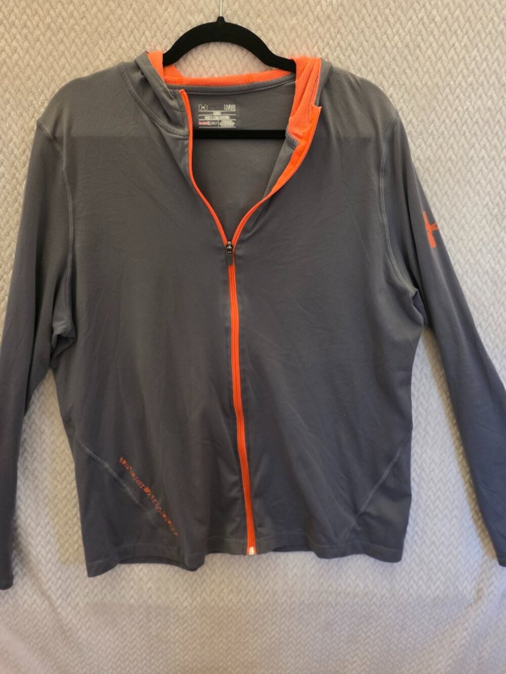 Under Armour Men’s L HeatGear Full Zip Hoodie Gray/Orange Activewear Loose